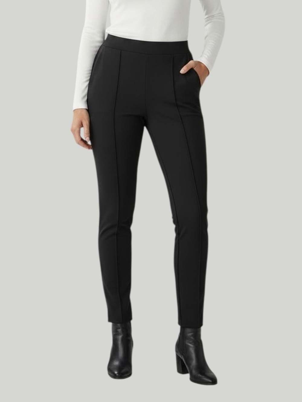 Talbots Ponte Front Seam Ankle Zip Pull-On Black Pants, Women’s Large